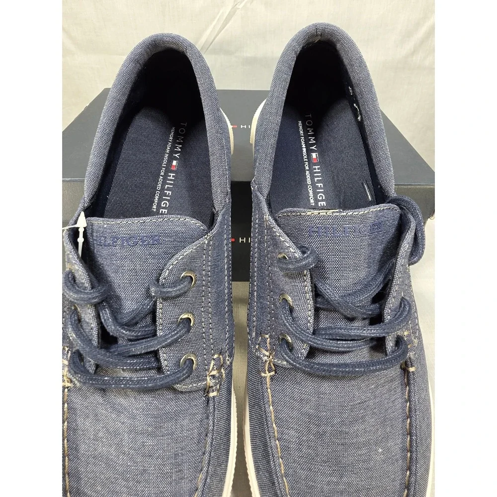 Tommy Hilfiger Men's Canvas Boat‎ Shoes Navy Blue Lace Up Loafers